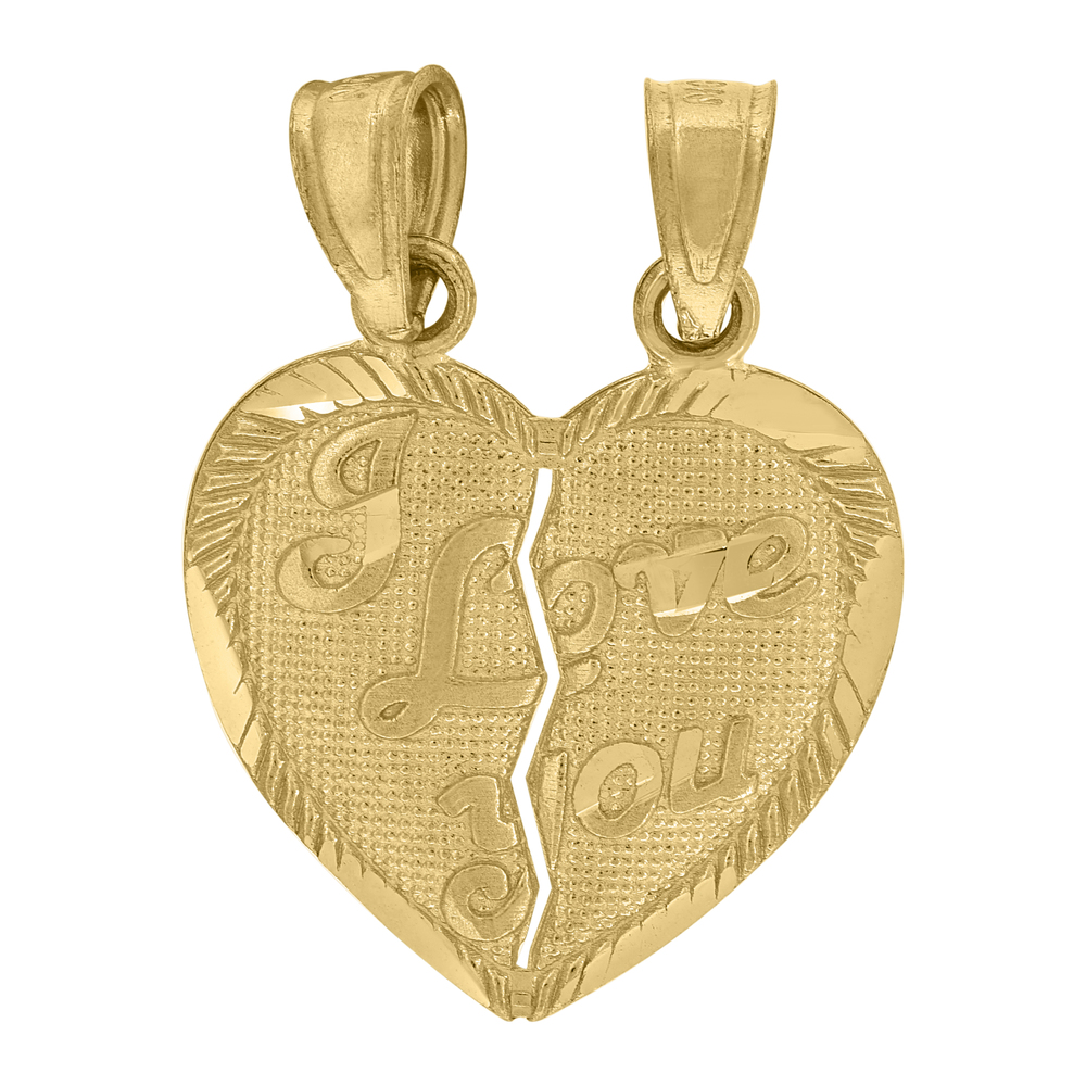 10kt 10k Yellow Gold Diamond-Cut Textured Womens I Love You Heart Charm Pendant